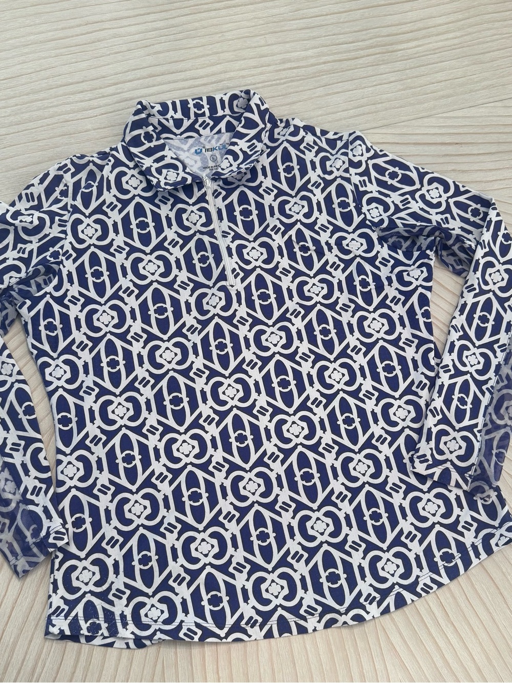 IBKUL Navy & White Long Sleeve Zip Mock Neck Top